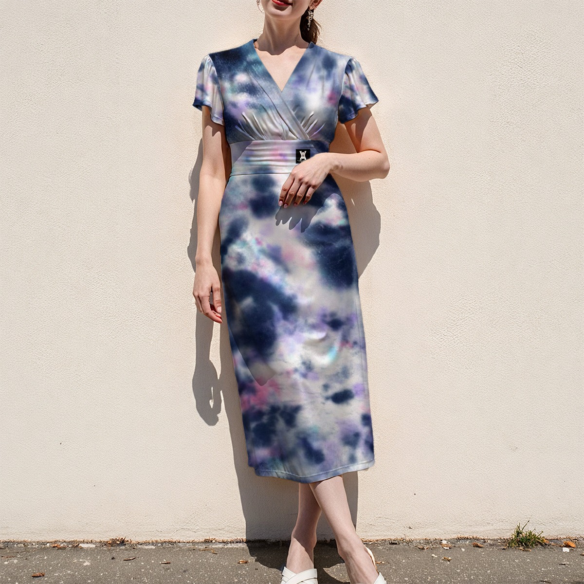 Tamilastore All Over Print V-Neck Flutter Sleeve Midi Dress for Women