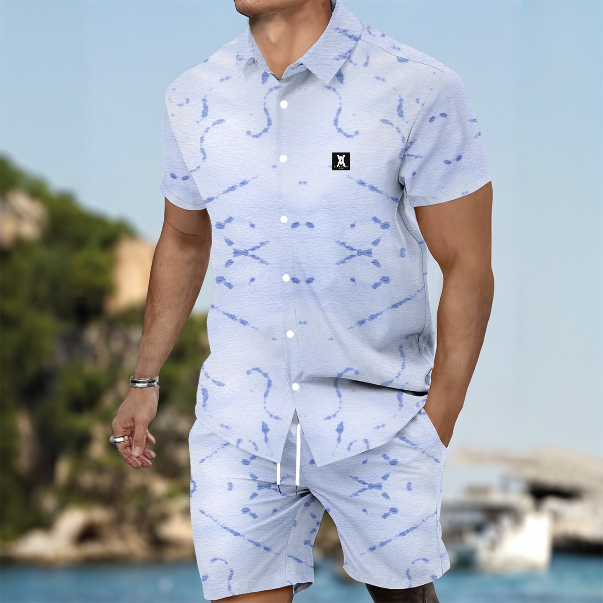 Tamilastore Men’s Cool & Stylish Summer Shirt Set – Lightweight Breathable Polyester Short Sleeve Shirt and Shorts