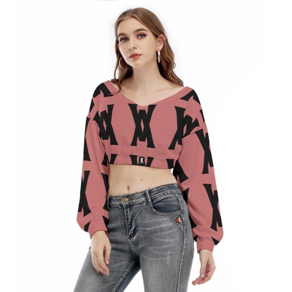 Tamilastore Women's V-Neck Long Sleeve Cropped Sweatshirt with Elastic Hem - Image 3