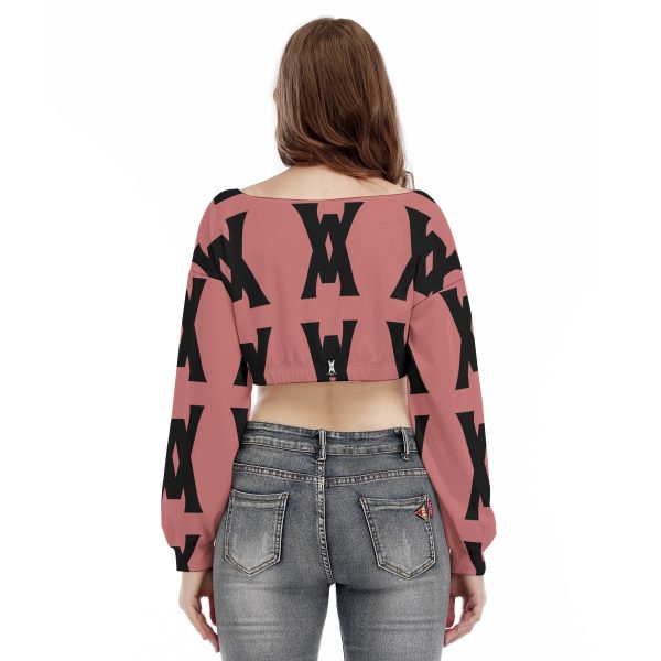 Tamilastore Women's V-Neck Long Sleeve Cropped Sweatshirt with Elastic Hem - Image 4